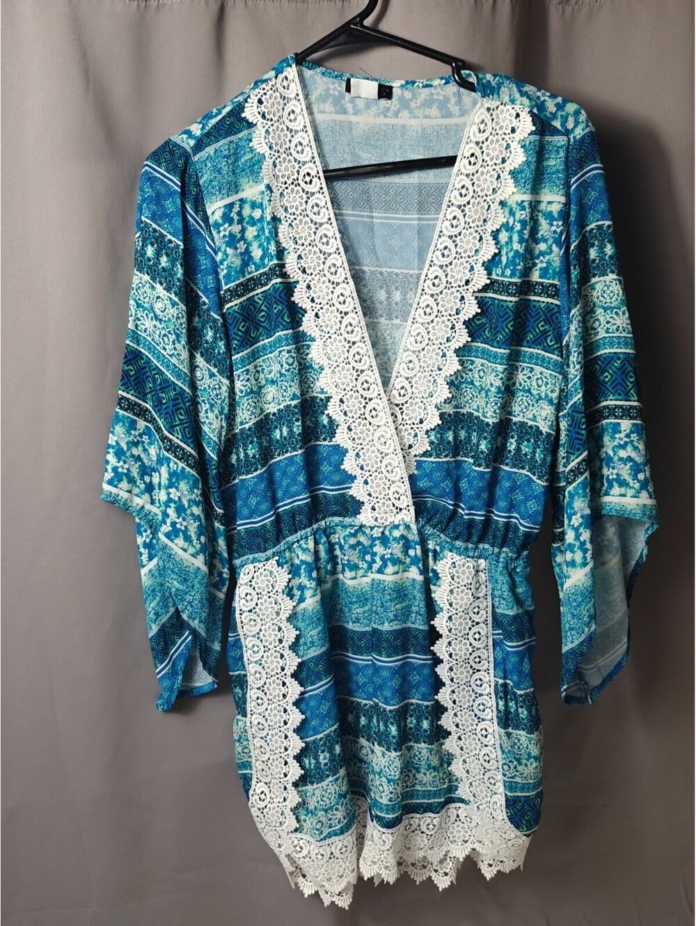 Venus patterned romper V-neck and hem Blue & Multi Color Size M